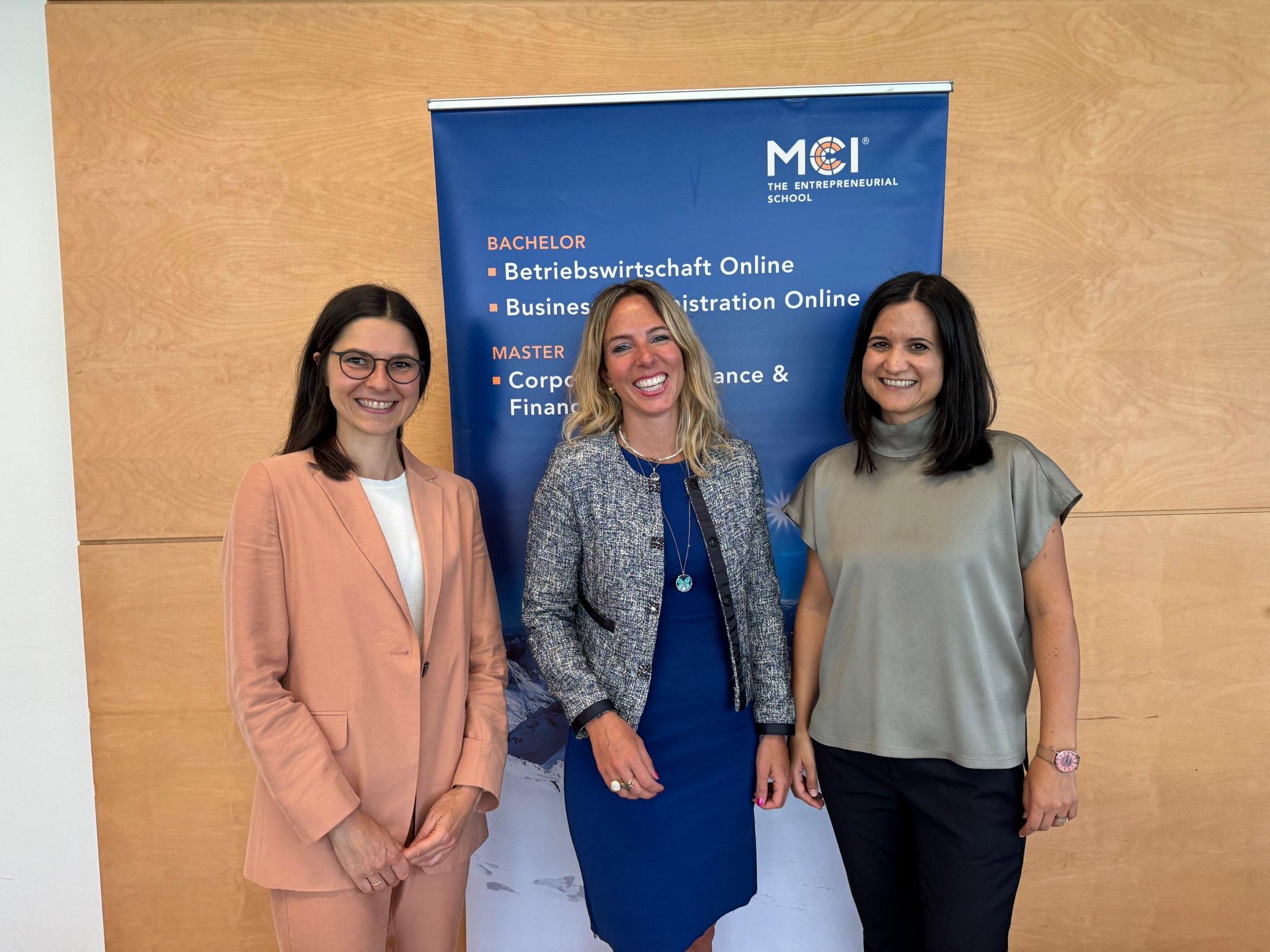 <p>From left to right: Christiane Aufschnaiter, Deniz Kayadelen, Maria Pammer © MCI / Daniel Schroll</p>