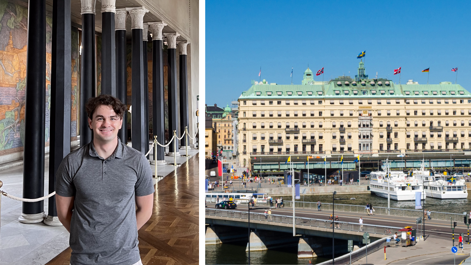 <p>Jonas Platter in Stockholm; internship at the legendary Grand Hôtel © Jonas Plater; Canva</p>