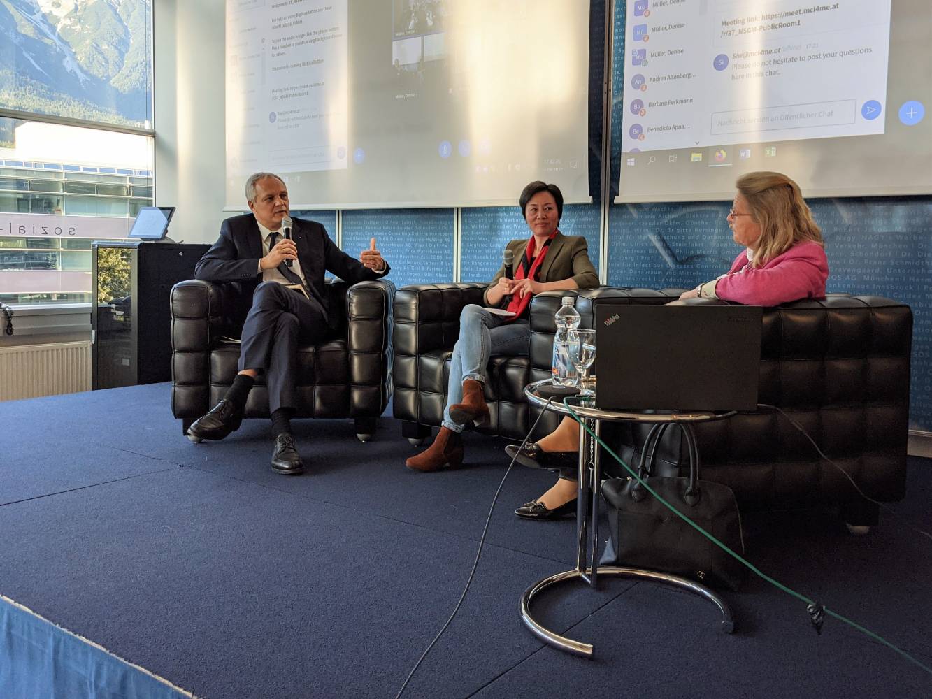 <p>Panel discussion with head of Department & Studies FH Prof. Dr. Siegfried Walch, head of the China Center FH Prof. Dr. Wei Manske-Wang and guest speaker MMag, Dr. Irene Giner-Reichl (from the left). Photo: MCI</p>