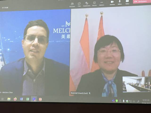 <p>Guest speakers Stefan Woditsch - Director of Operations China at Melchers China & Prof. Chongling Huang - Head of Education at the Chinese Embassy in Austria. Photo: MCI</p>