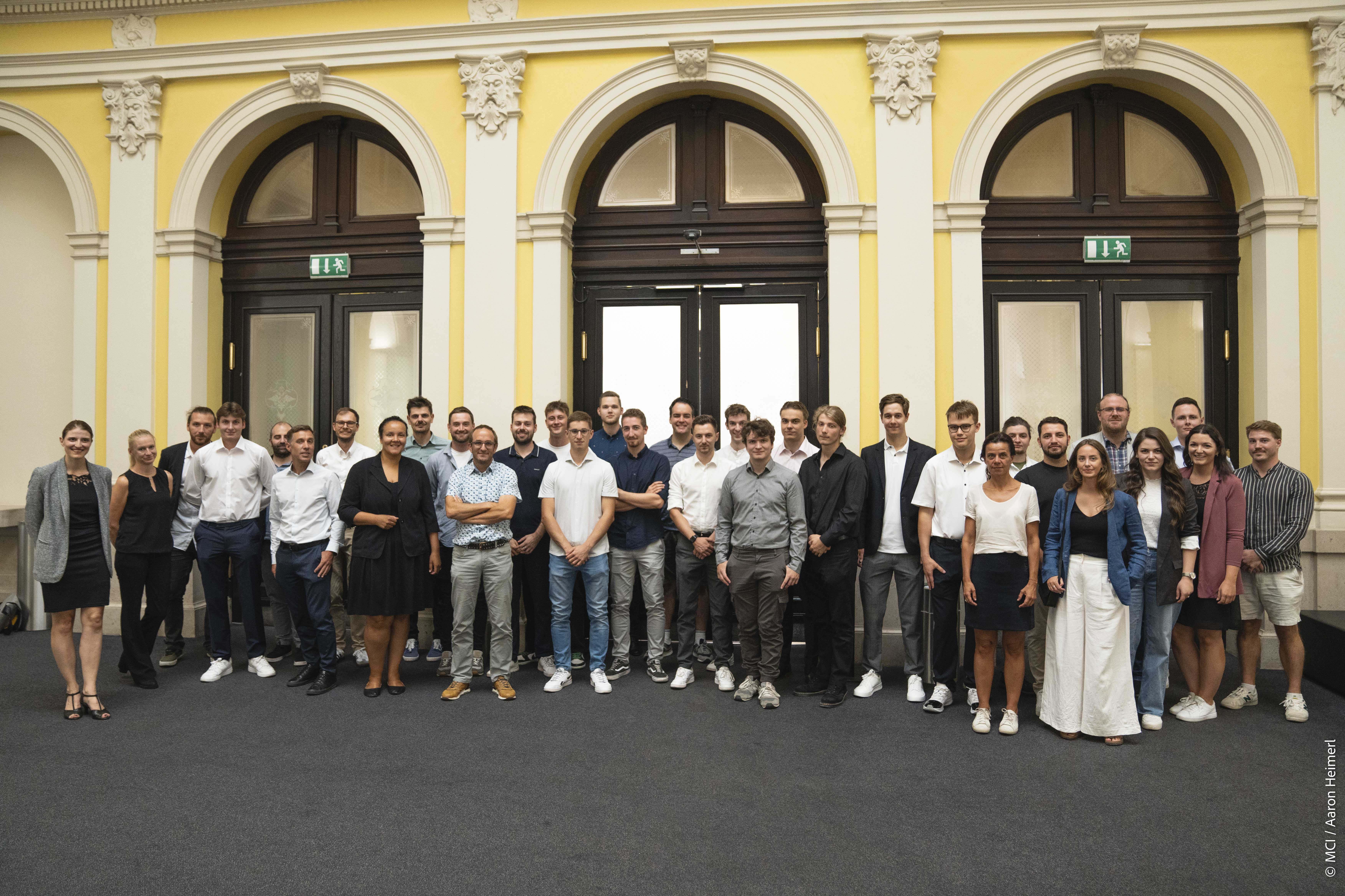 <p>The study program team, together with the corporate partners from North, East and South Tyrol as well as students from the existing cohorts, welcomed 11 additional students at the joint kick-off. ©MCI / Heimerl</p>