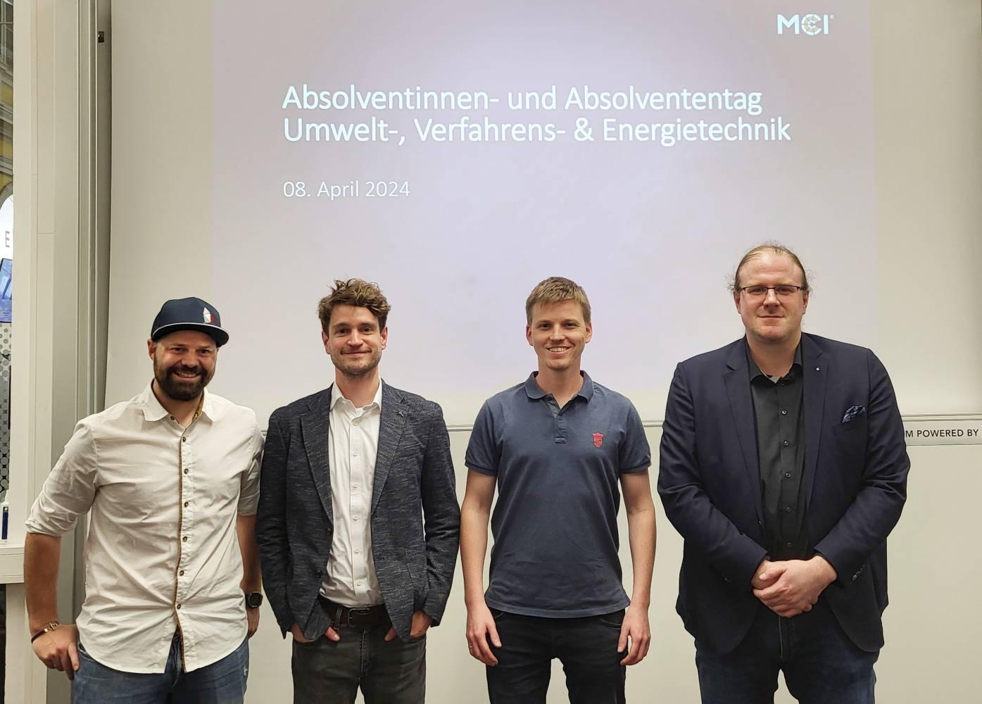 <p>Alexander Mayr, Patrick Lorisika and Florian Entleitner were guests at this year's alumni day. © MCI/Decristoforo</p>