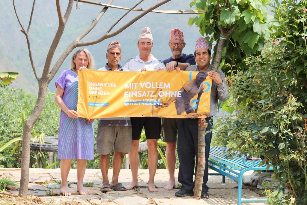 <p>The IOG team in Nepal with project partners Krishna and Hari. Photo: RagoCiao and EduZapa. © Engineers Without Borders Austria</p>