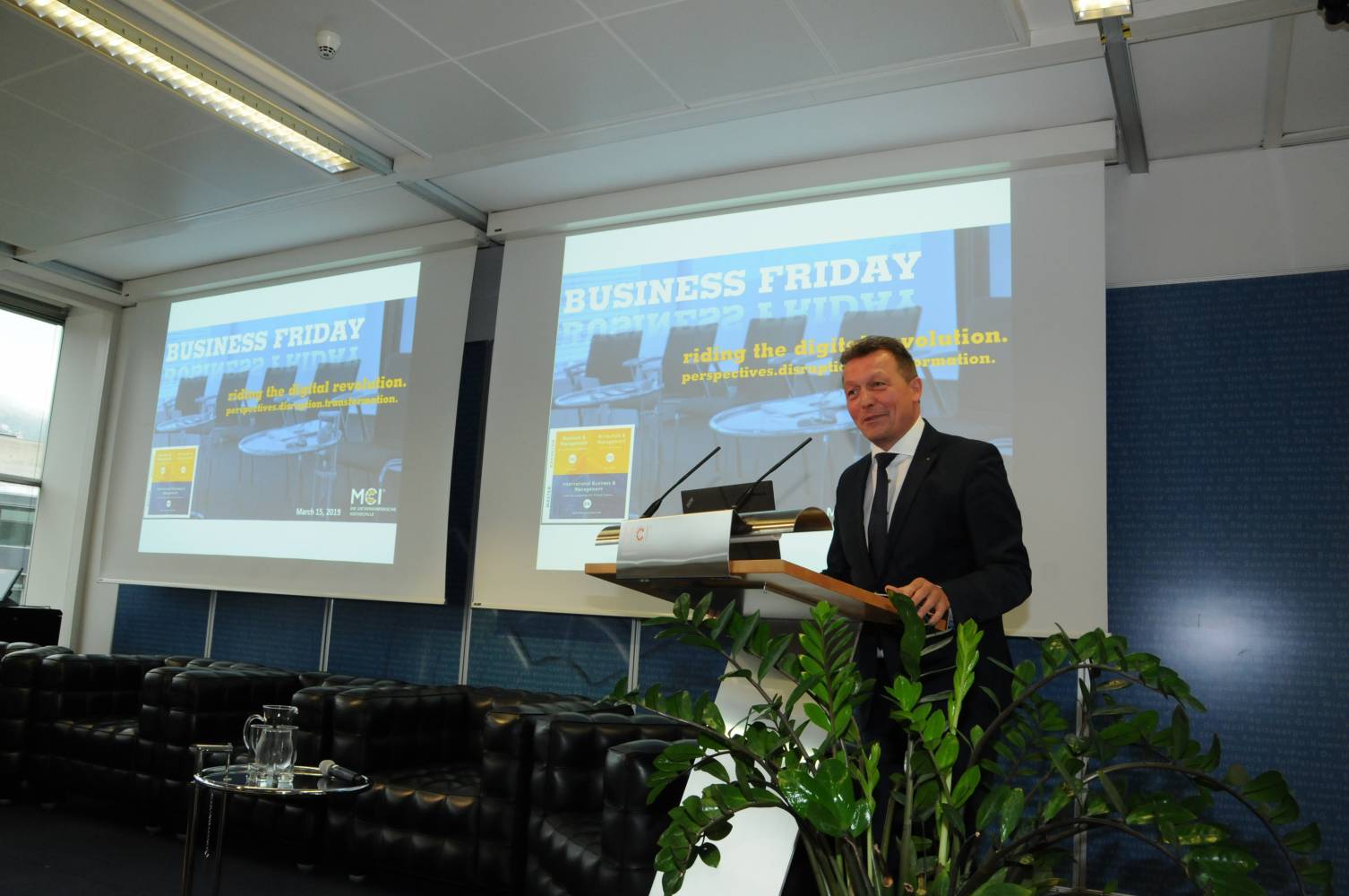 <p>Bernd Kirschner opening the Business Friday</p>