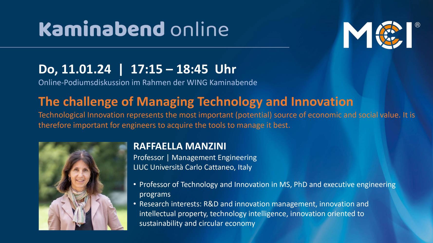 <p>Online lecture with Raffaella Manzini. ©MCI/Manzini</p>