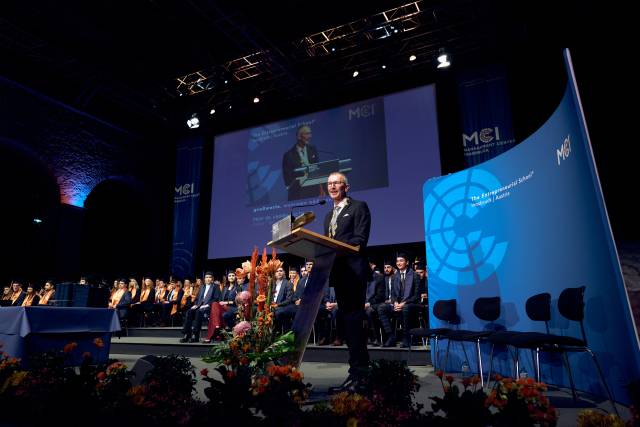 <p><em>Rector's speech of Andreas Altmann at the graduation 2022.</em><em> ©MCI/Maislinger</em></p>