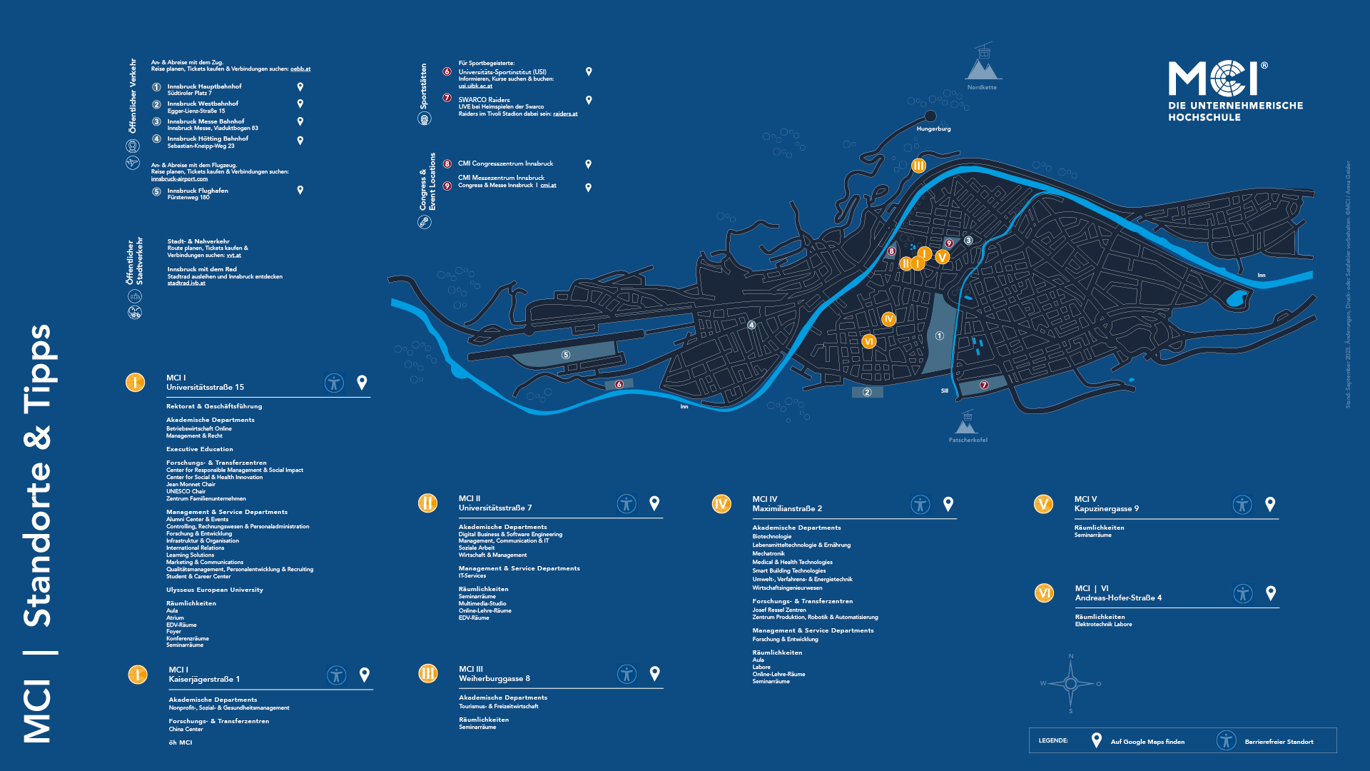 Stadtplan Innsbruck mit MCI Standorten